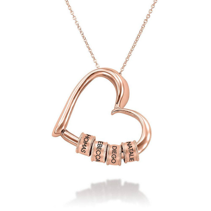 Personalized Heart Pendant Necklace with Custom Name Beads Rose Gold