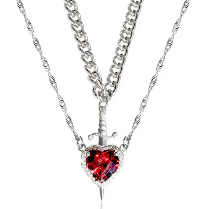 Heart & Sword Couple Necklace Set