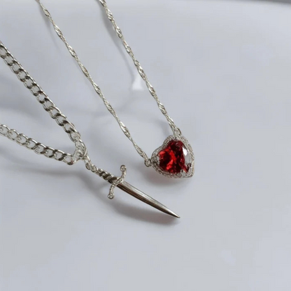 Heart & Sword Couple Necklace Set