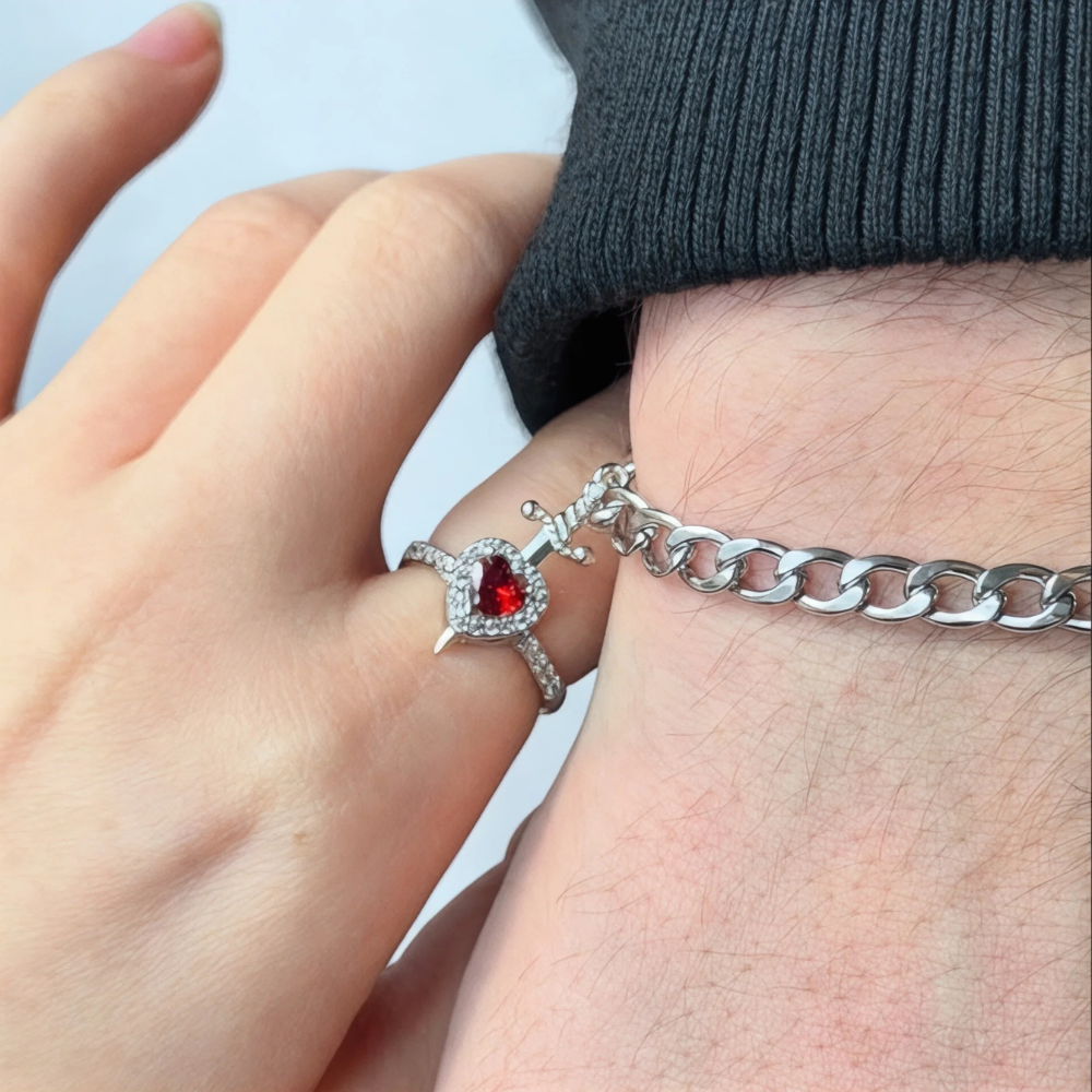 Heart Ring & Sword Bracelet Set