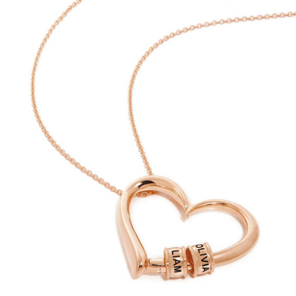 Personalized Heart Pendant Necklace with Custom Name Beads Rose Gold